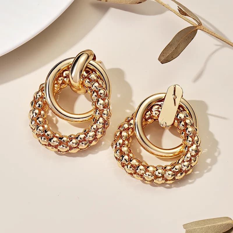 Double Ring Shiny Stud Earrings