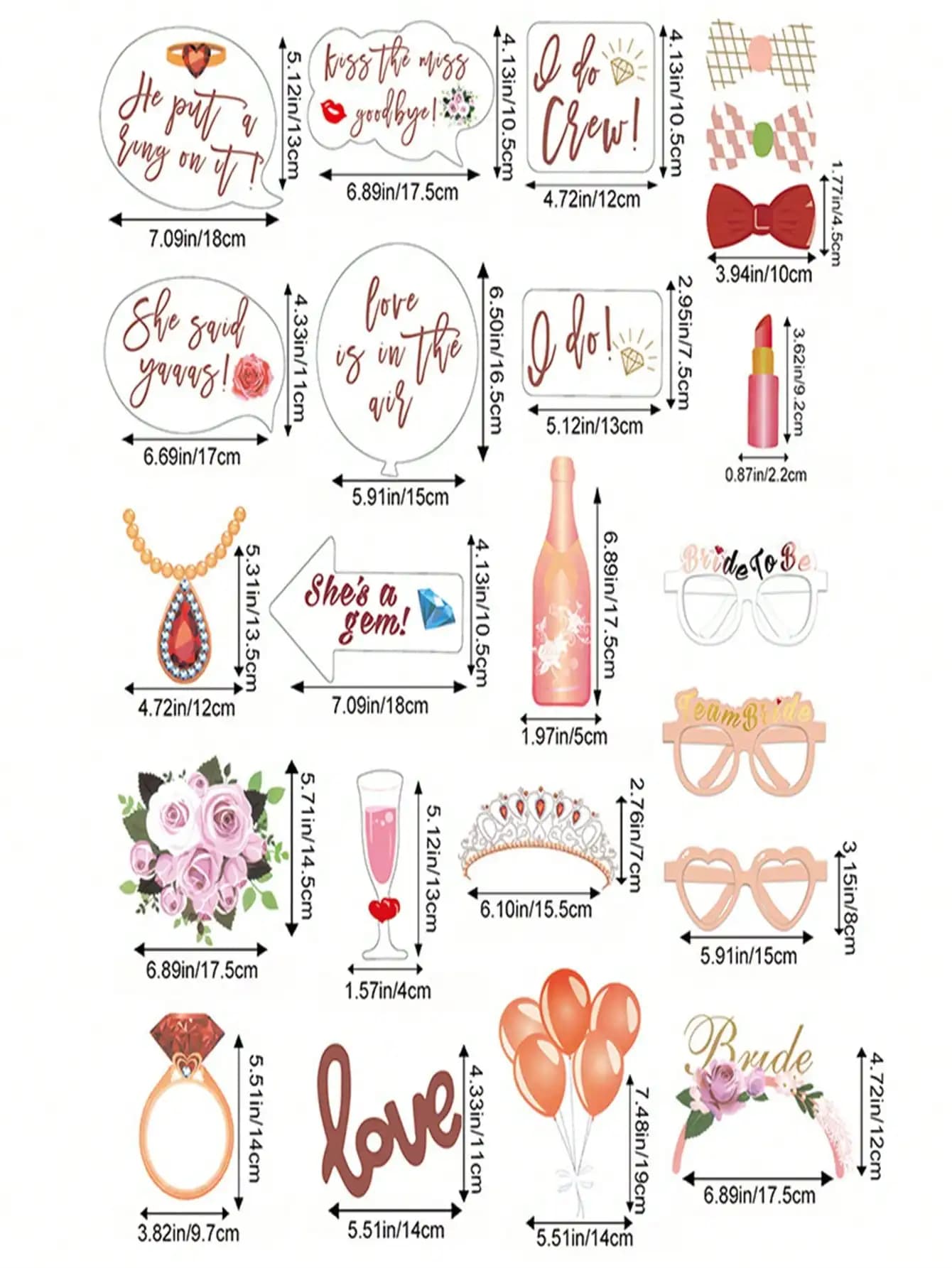 Wedding Photo Booth Props Set 23 Pieces