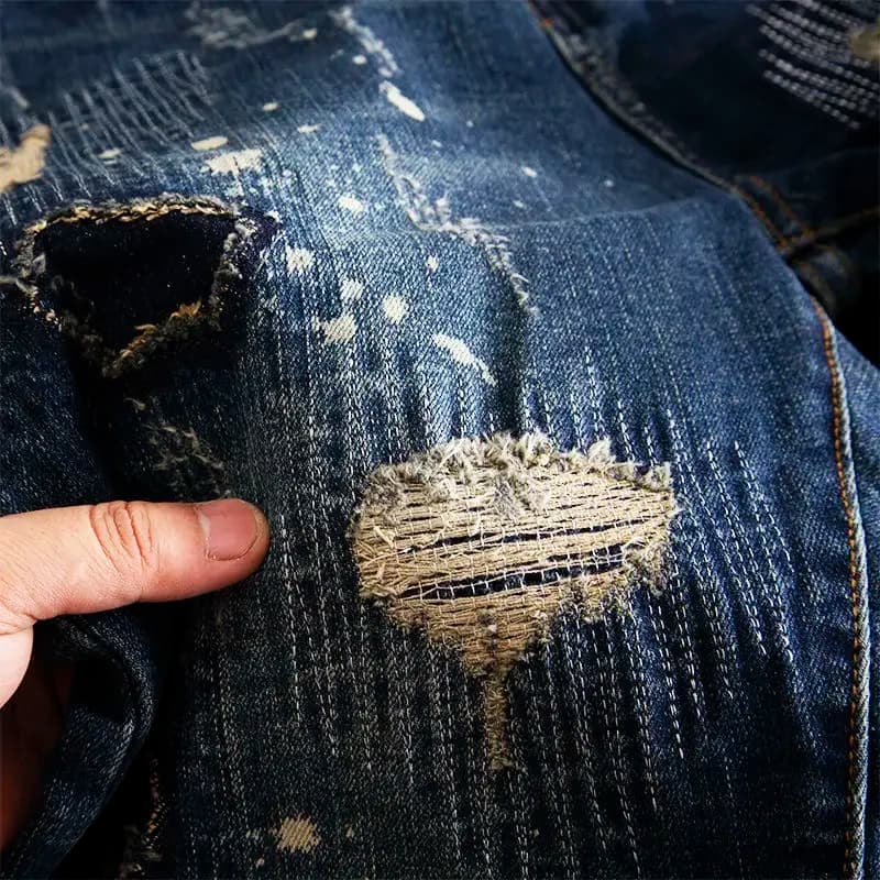 Men's Straight Crop Motorcycle Graphic Denim Jeans