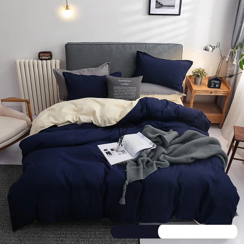 Simple Solid Sanding Bedding Set 4Pcs Two-Color Soft Bedclothes for Four Seasons Skin-Friendly Bedroom Decor for Adult Students