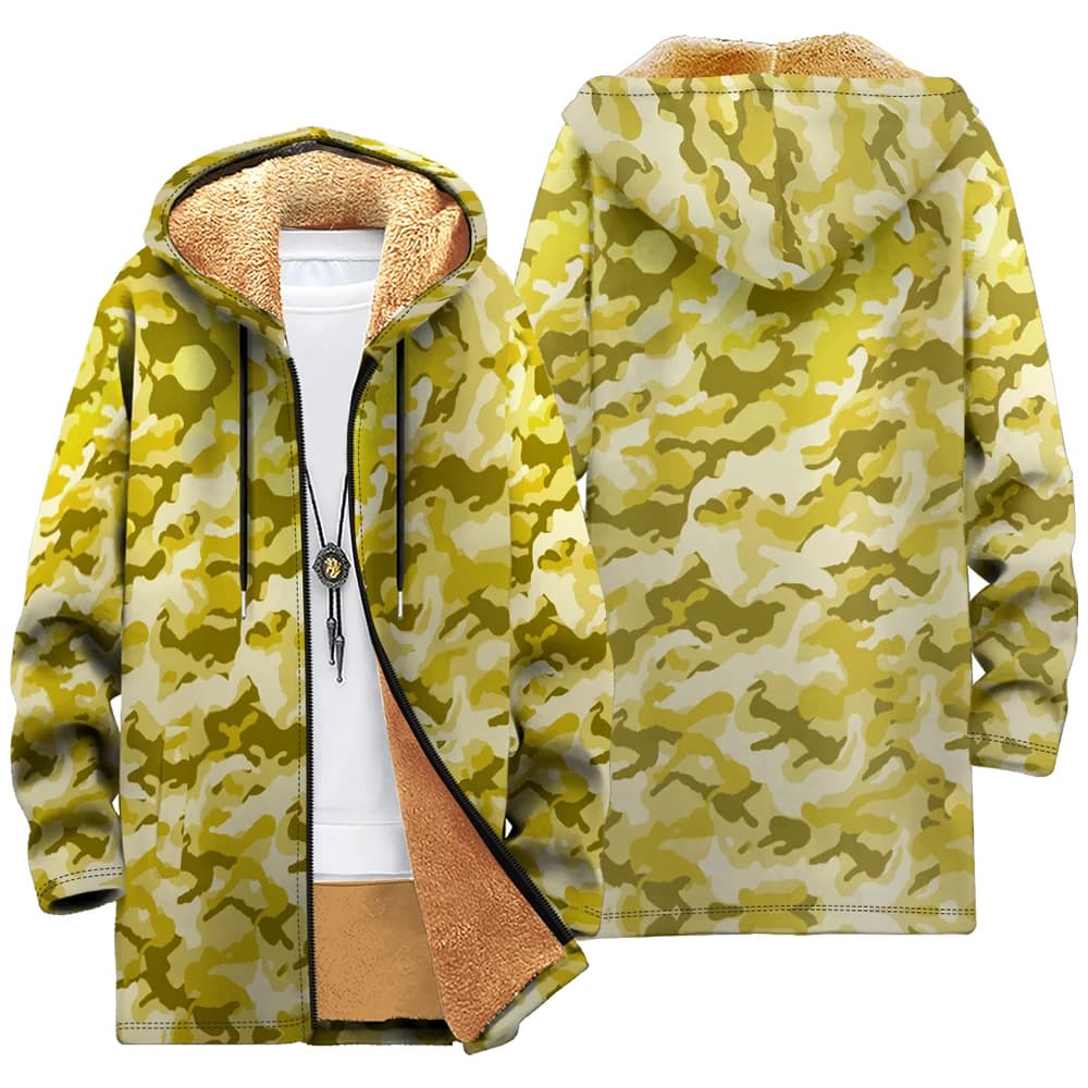 Camouflage Fleece-Lined Hooded Jacket