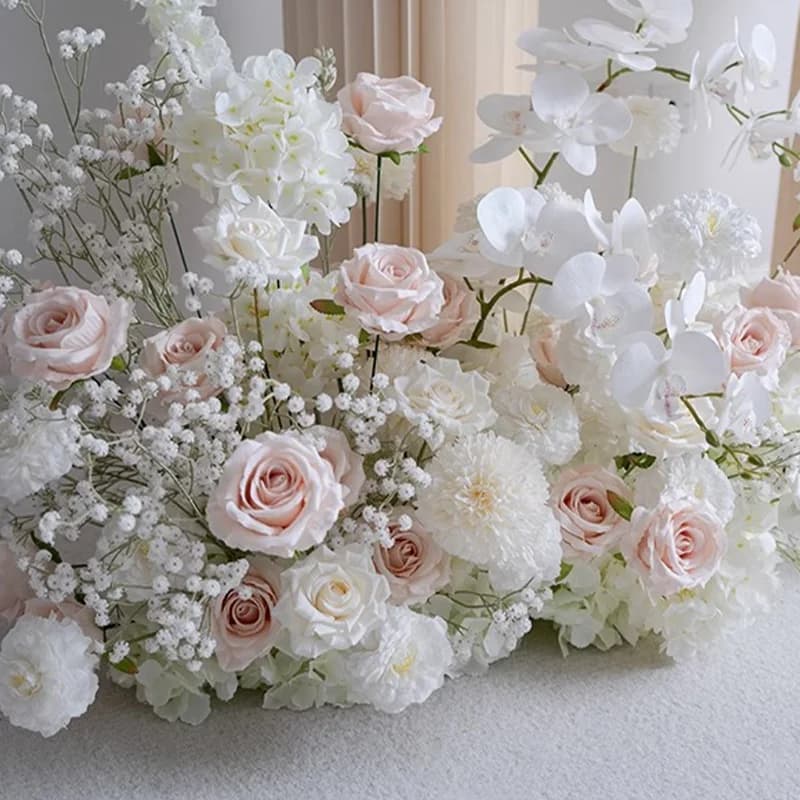 Luxurious Wedding Decor White Aisle Floor Floral Arrangement Backdrop Hyacinth Orchid Baby Breath Decor Flower Row Party Supplie