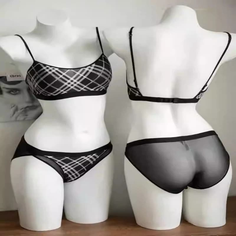 Women's Retro Plaid Push-Up Bra Set