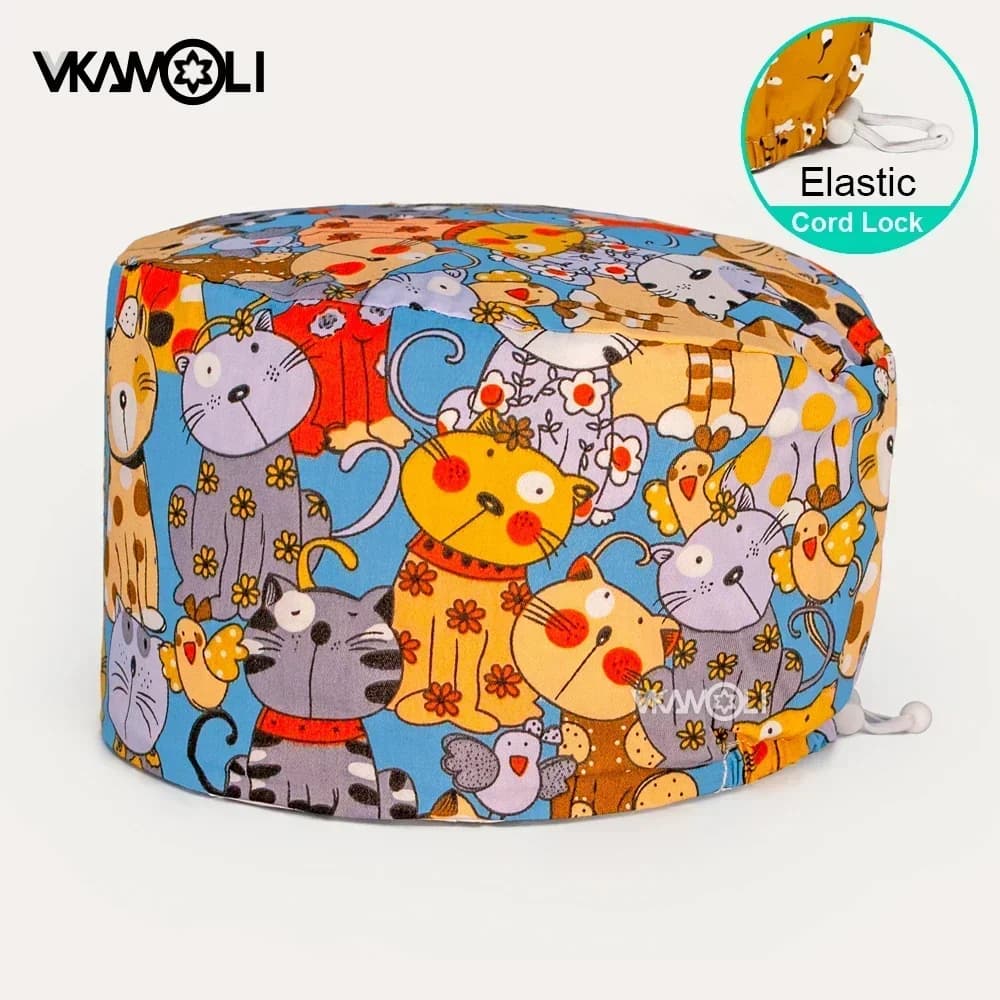 Animal Print Scrub Hat with Adjustable Ties