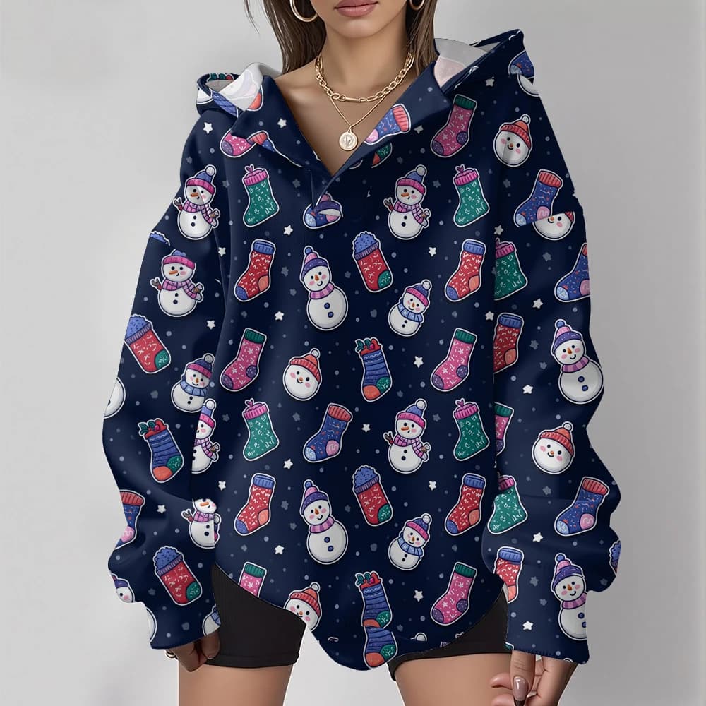 Casual Oversized Snowflake Pullover Hoodie