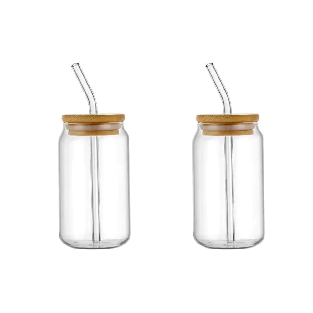 16oz Glass Tumbler With Bamboo Lid and Straw