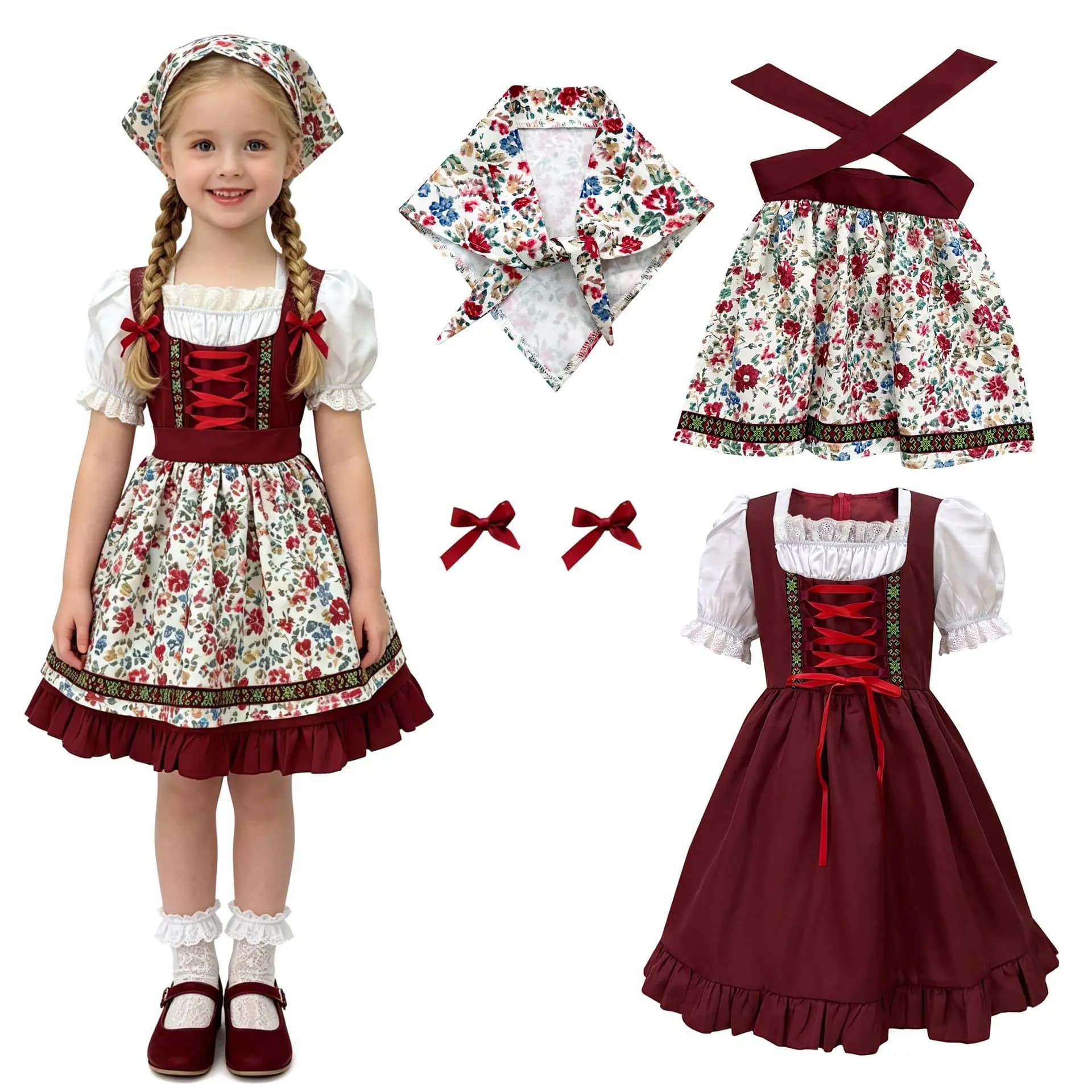 Girls Bavarian Dirndl Floral Performance Dress