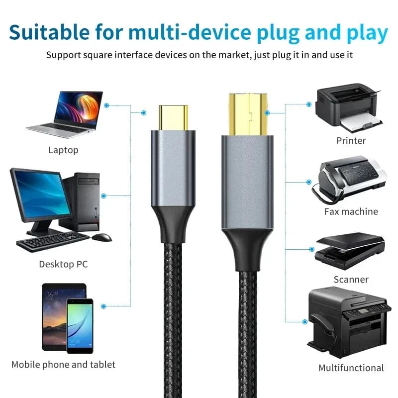 USB C to USB B Printer Cable