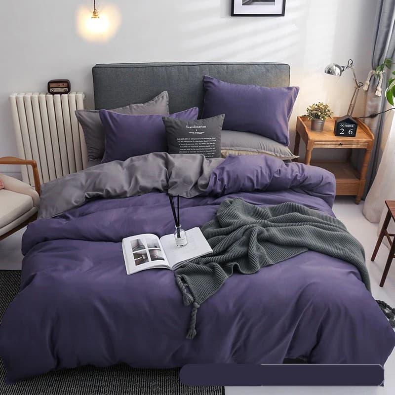 Simple Solid Sanding Bedding Set 4Pcs Two-Color Soft Bedclothes for Four Seasons Skin-Friendly Bedroom Decor for Adult Students