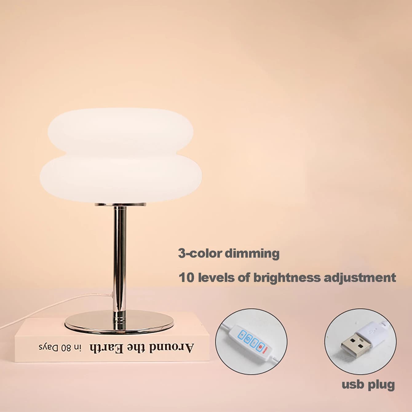 Creamy Bedside Table Lamp with USB Dimming