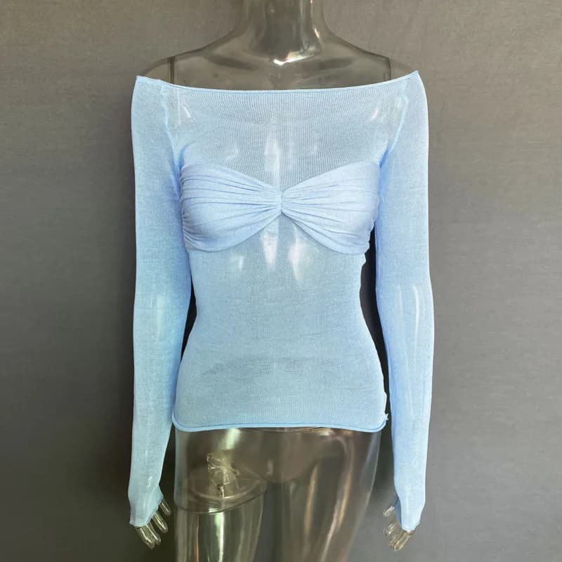 Off-Shoulder Long Sleeve Ruched Blouse