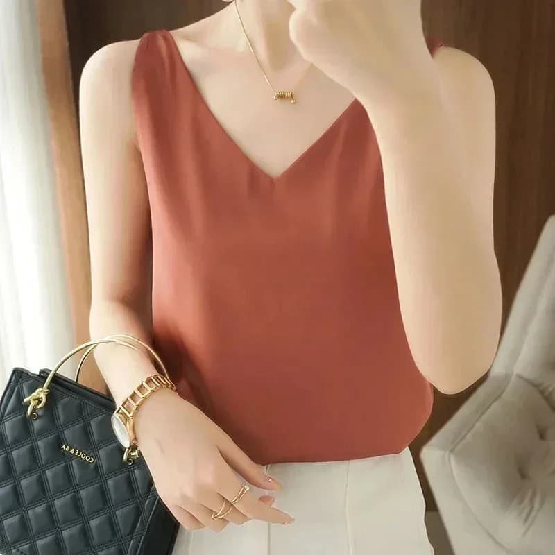 Women's Sleeveless V-Neck Satin Camisole