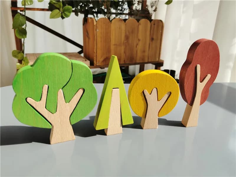 Wooden Rainbow Tree Building Blocks Set
