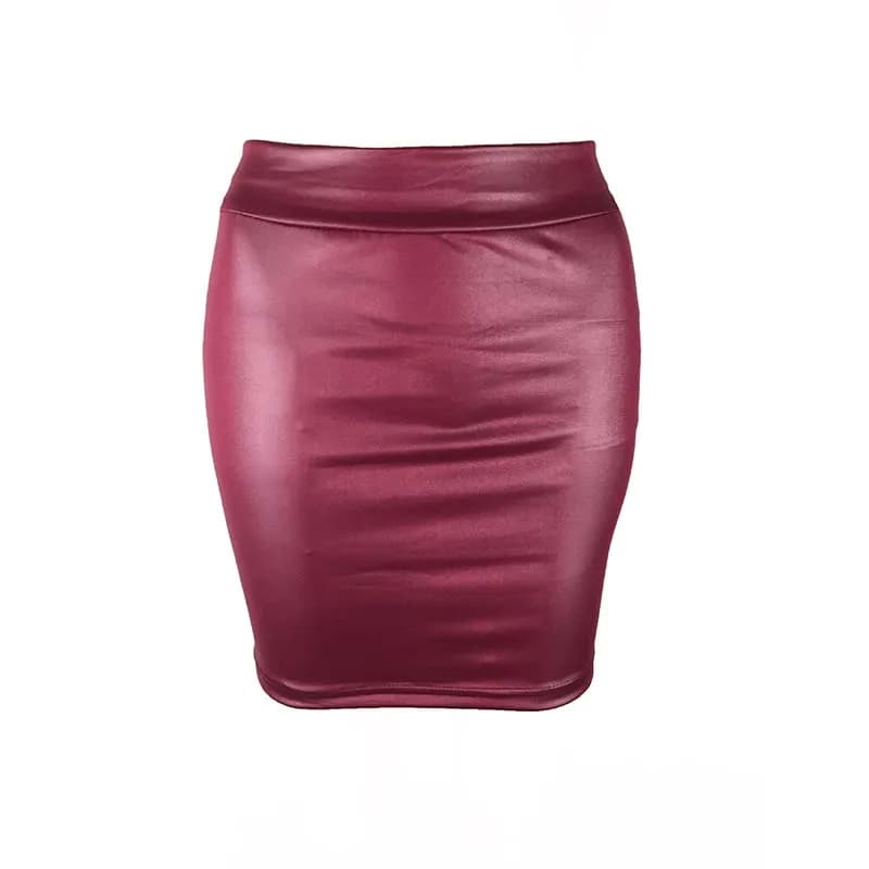 Black Slim Imitation Leather High-Waist Mini Skirt