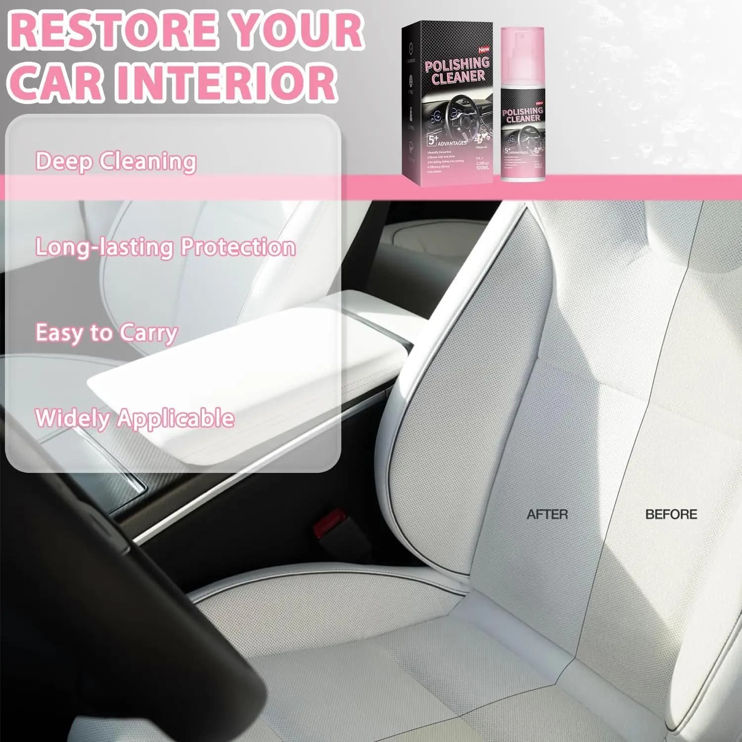 Car Interior Cleaner, Vehicle Interior Polish, 100ml Car Interior Cleaner, Interior Detailer Spray, Total Car Interior Cleaner