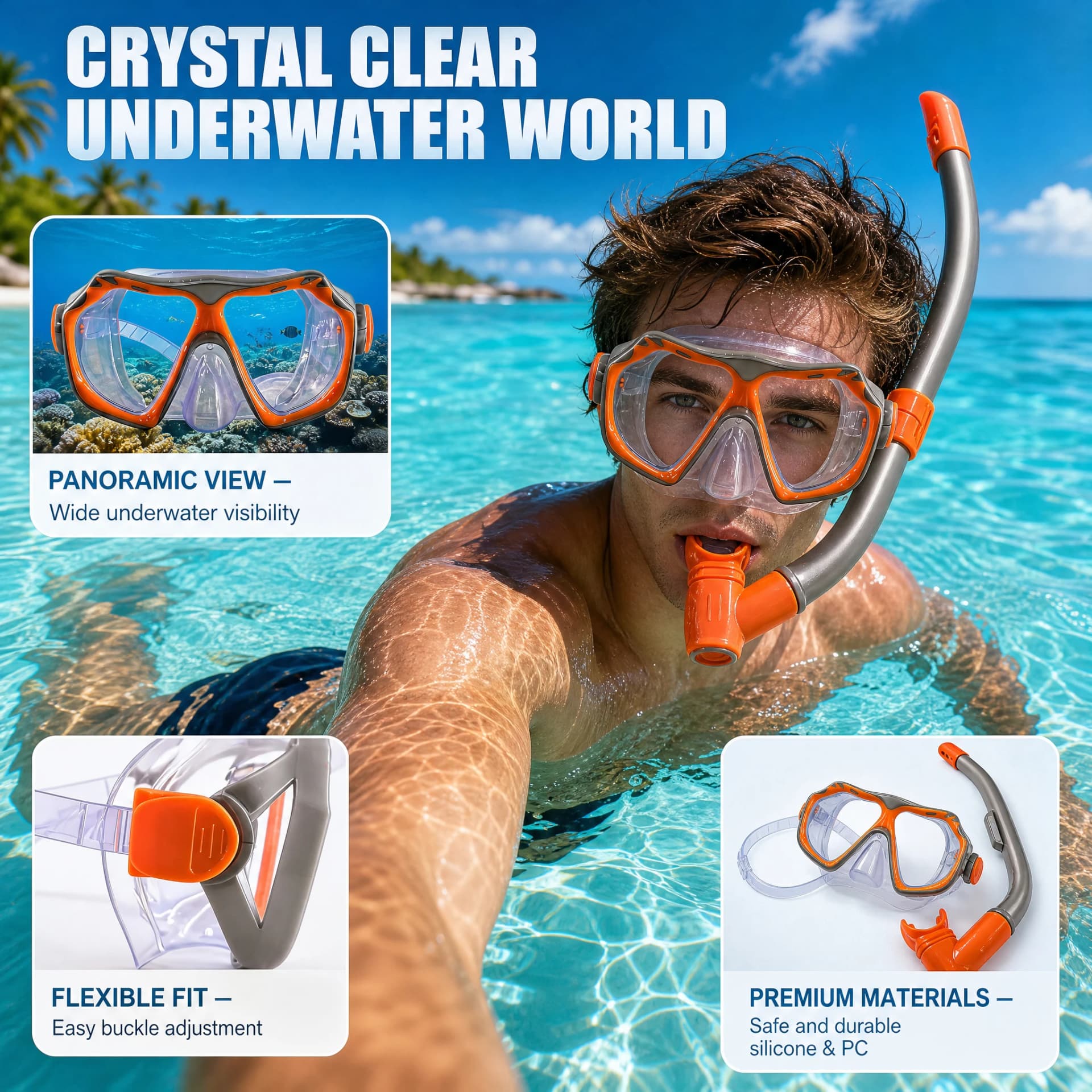 Dry Snorkel Set with Wide View Mask