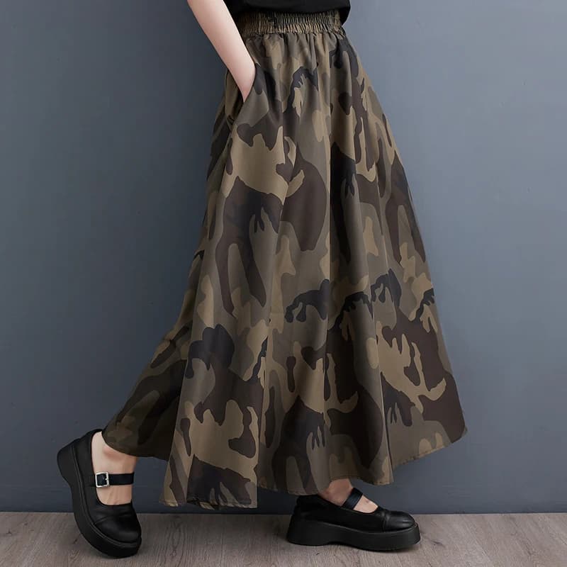 Camouflage Print A-Line Maxi Skirt