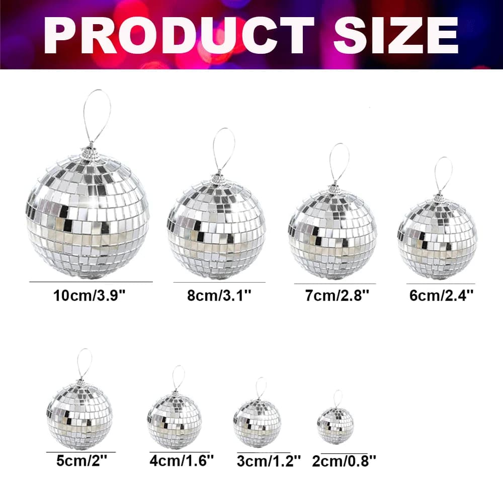 Mirrored Disco Ball Glass Ornaments with String