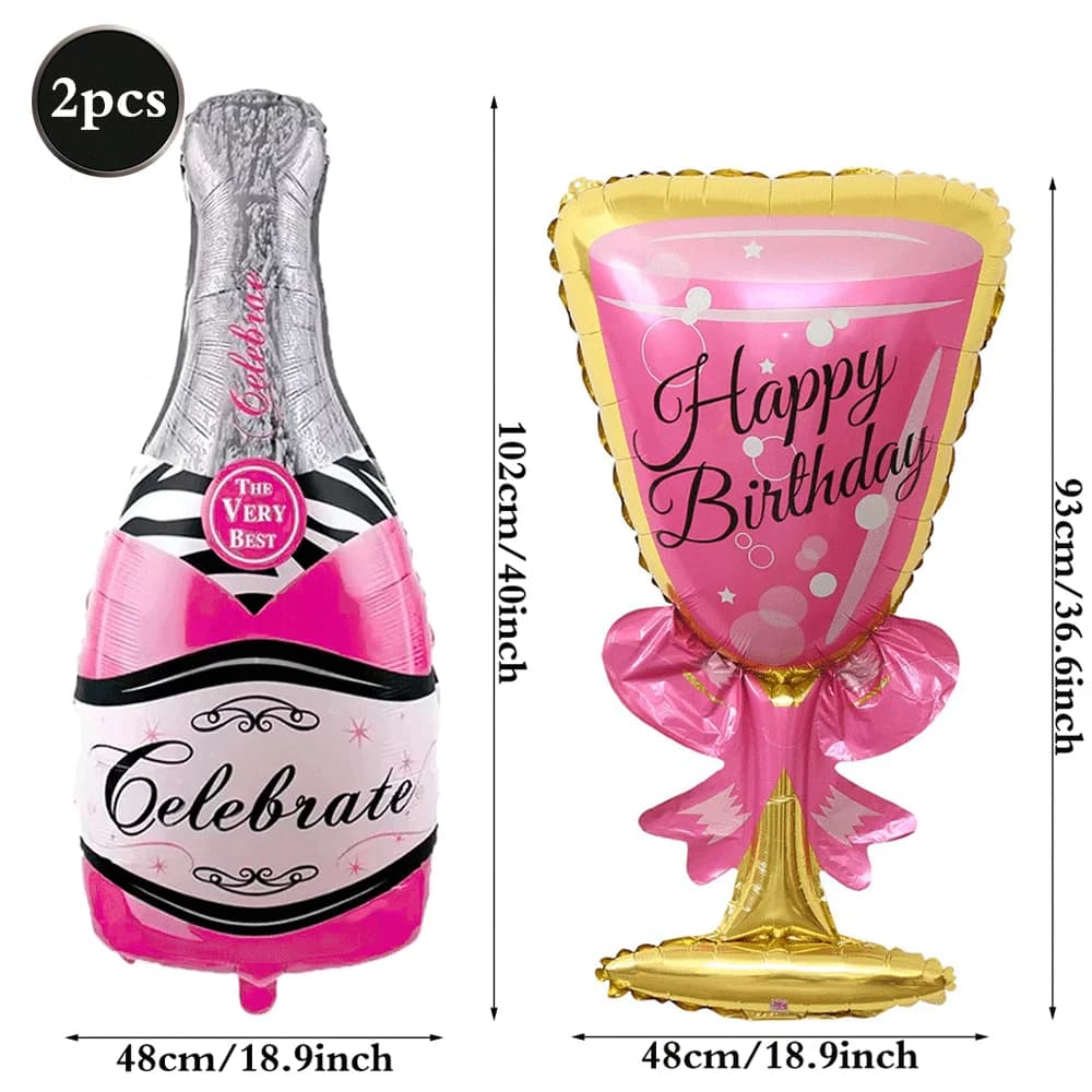 Adult Birthday Party Decor Large Champagne Foil Balloons Beer Mug Helium Globos for Men Women Black Gold Happy Birthday Banner
