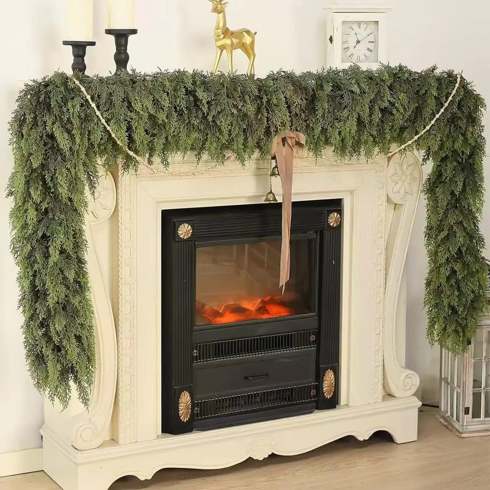 Christmas Tree Decorations Holiday Faux Garland Cedar Rattan Wreath Artificial Pine Garland Wedding Home Fireplace Door Decor