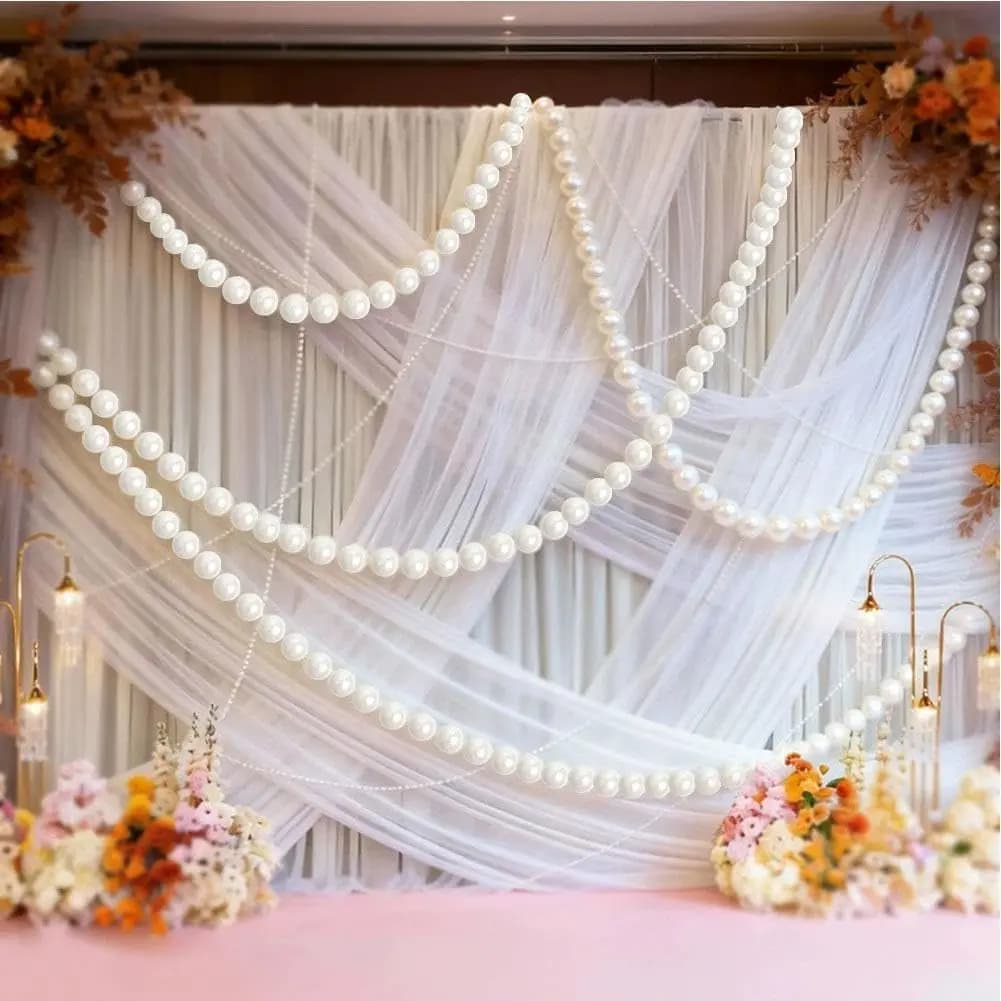 Wedding Backdrop DIY Elegant Beaded Large Faux Pearl Garland Wall Hanging with Crystal Ball Pendants Boho Wedding Arch Decor
