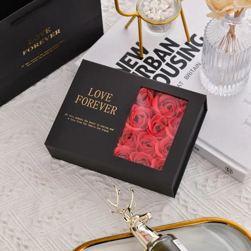 12 Rose Flowers Valentine'S Day Gift Box Soap Flower Necklace Jewelry Party Wedding Bridal Shower Bachelorette Party Gift Box