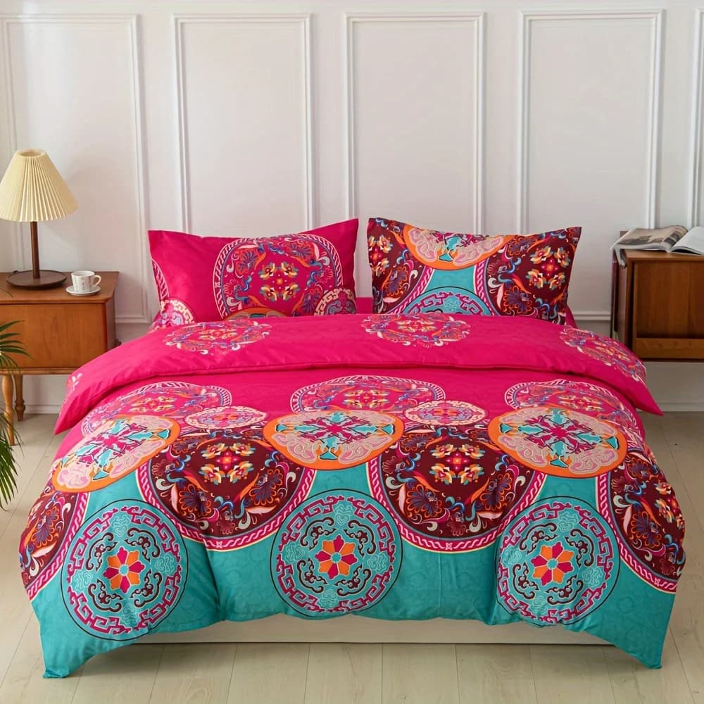 Bohemian Style Bedding Set - 1 Duvet Cover And 2 Pillowcases Included Quirky Boho Bed Linens for a Unique Sleep Experience