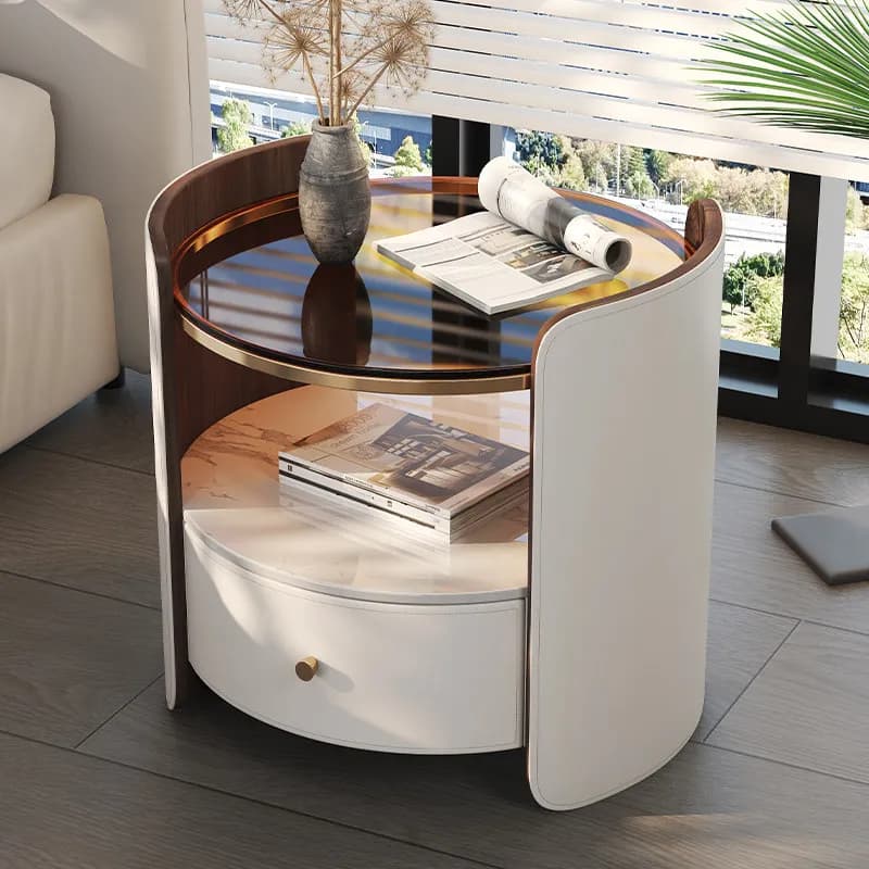 Nightstands Solid Wood Glass Saddle Leather Modern Home Living Room Storage Cabinet Bedroom Drawers Bedside Table Furniture