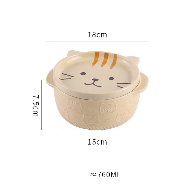 Ceramic Cat and Dog Noodle Bowls with Lids