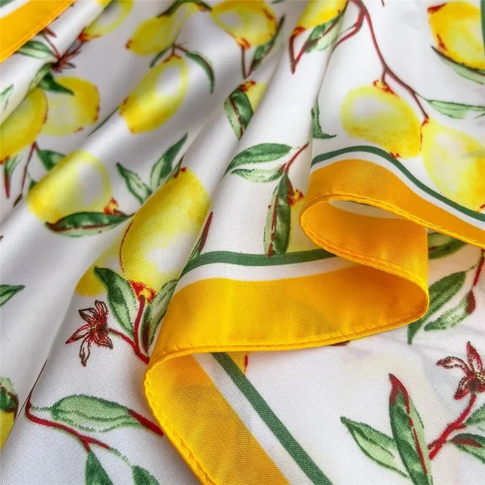 Square Silk Scarf with Lemon Print