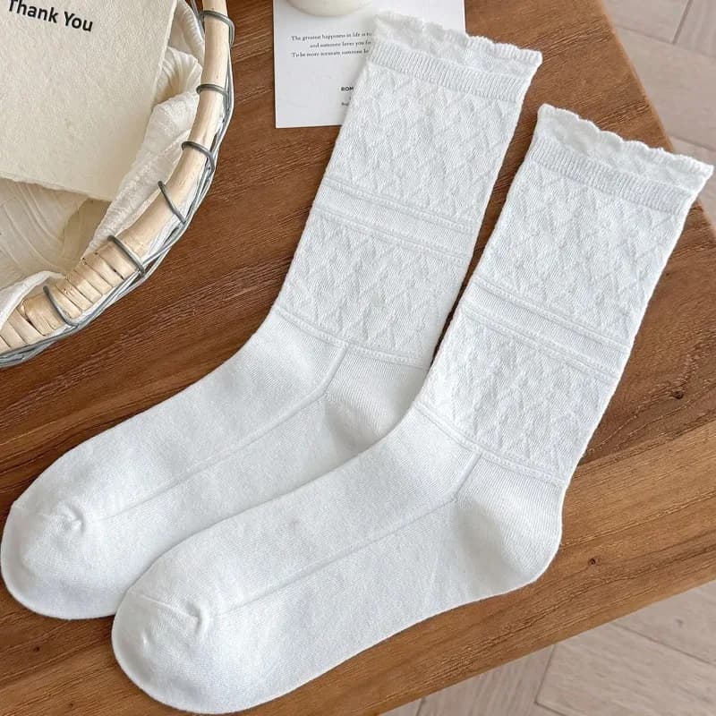 Women's White Cotton Lace Casual Socks