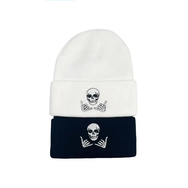 Skull Embroidered Cuffed Knit Beanie