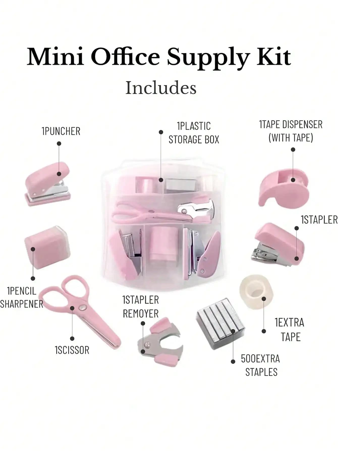 8pcs Mini Office Supply Kits Mini School Supplies – includes Mini Stapler,Scissors, Staple Remover, Staples, Tape Dispenser
