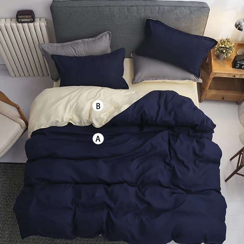 Simple Solid Sanding Bedding Set 4Pcs Two-Color Soft Bedclothes for Four Seasons Skin-Friendly Bedroom Decor for Adult Students