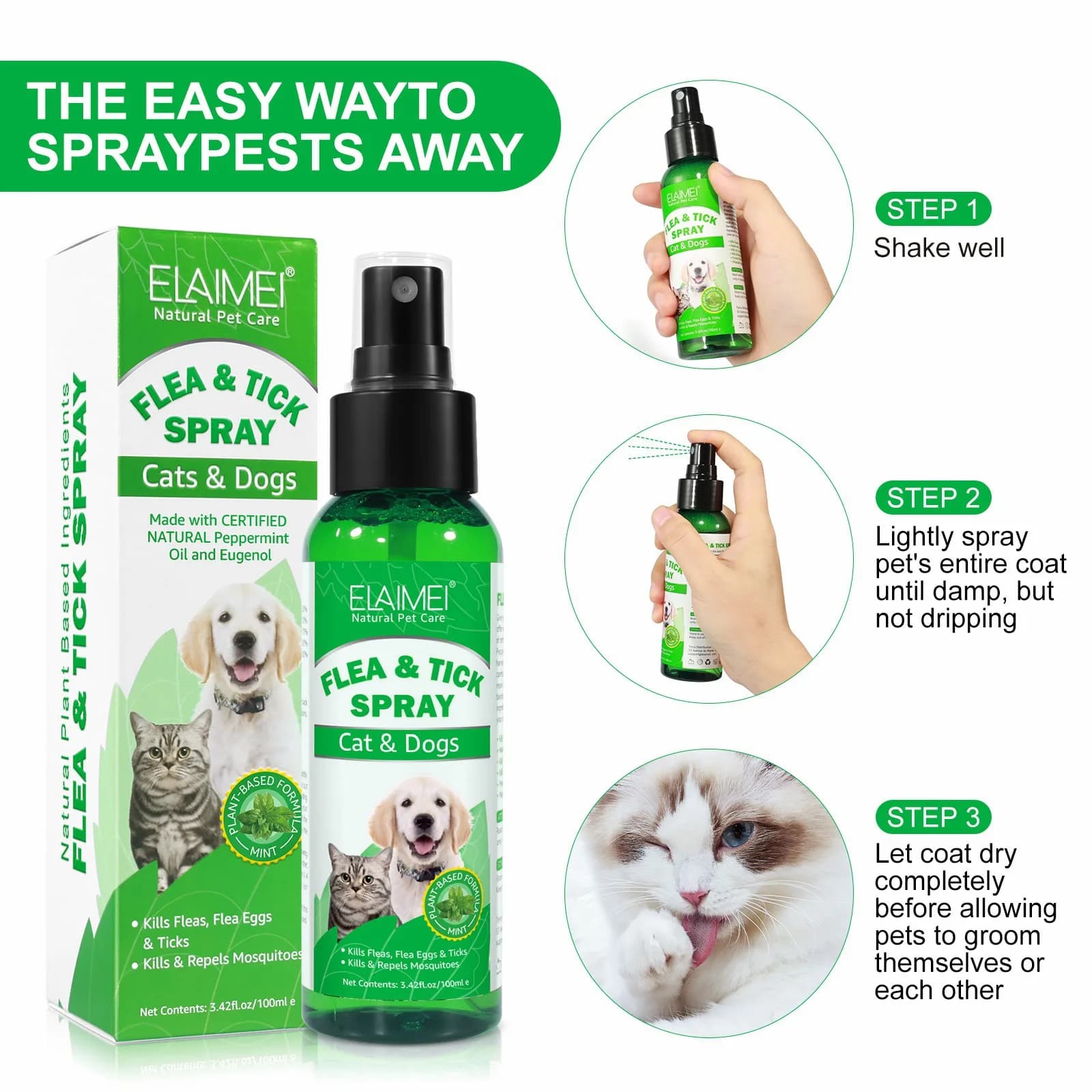 Natural Flea and Tick Spray for Dogs and Cats