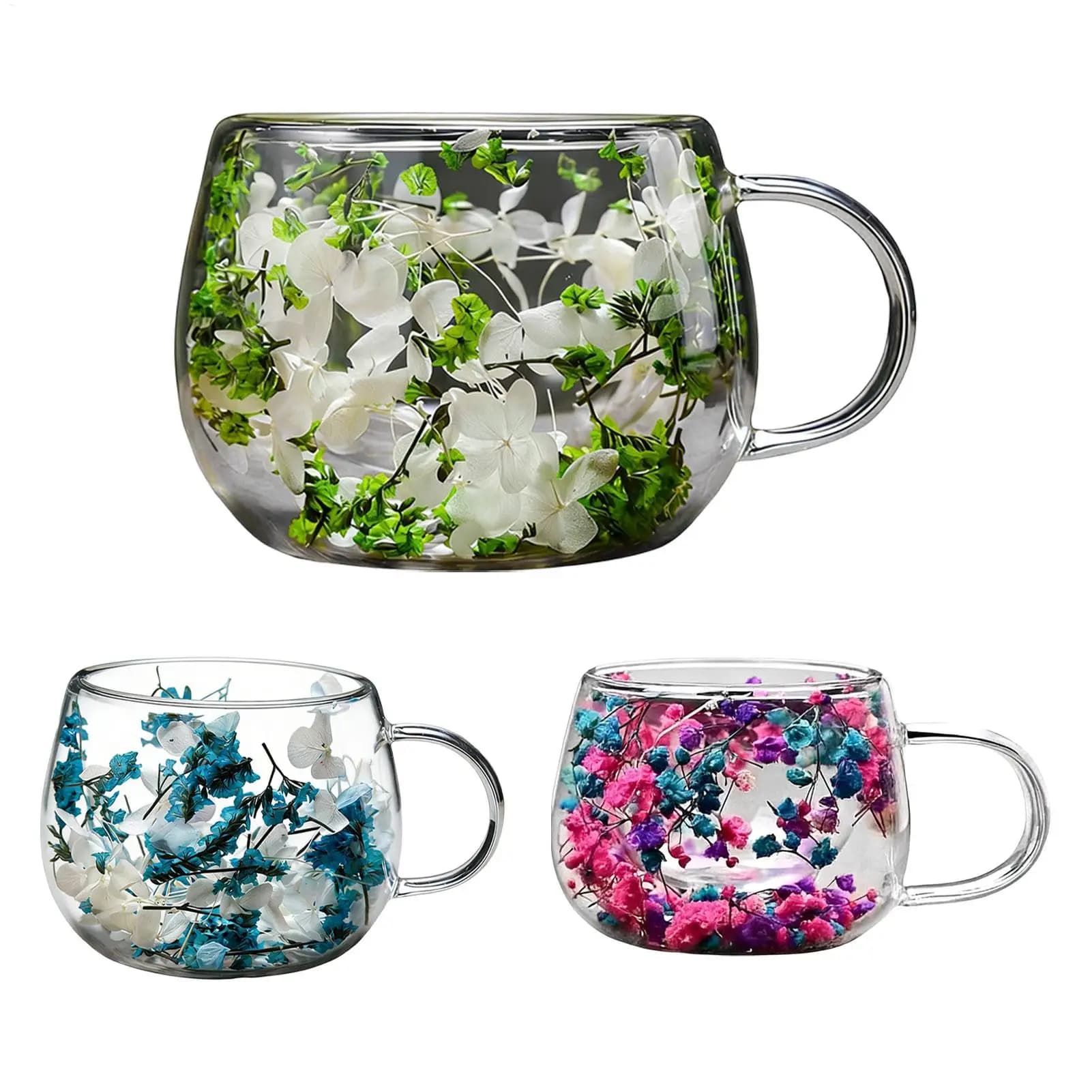 Double Wall Glass Cup with Dried Flowers