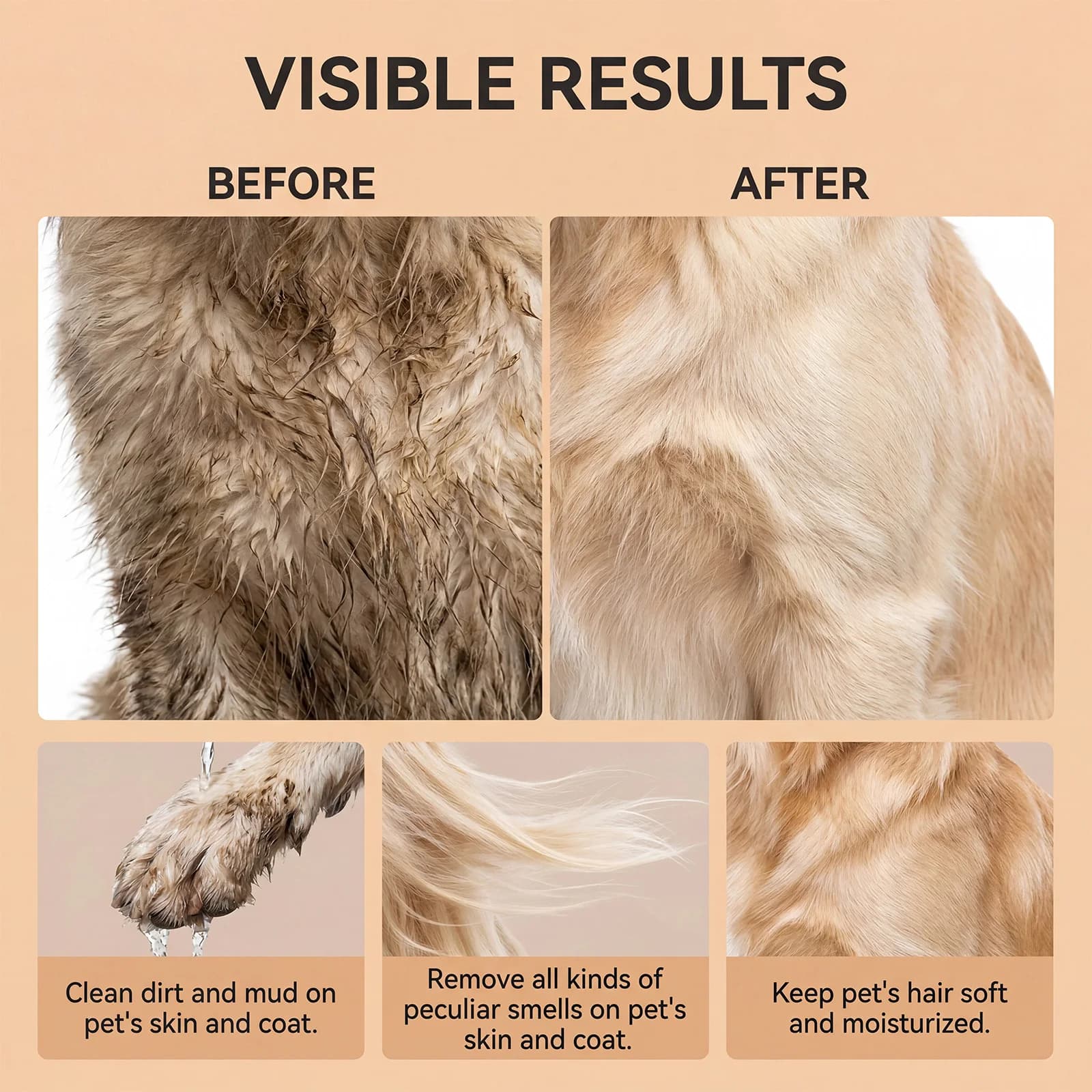 Moisturizing Pet Shampoo Gentle Cleansing Removes Odor Long Lasting Peach Fragrance Reduces Coat Knots Makes Daily Pet Bathing