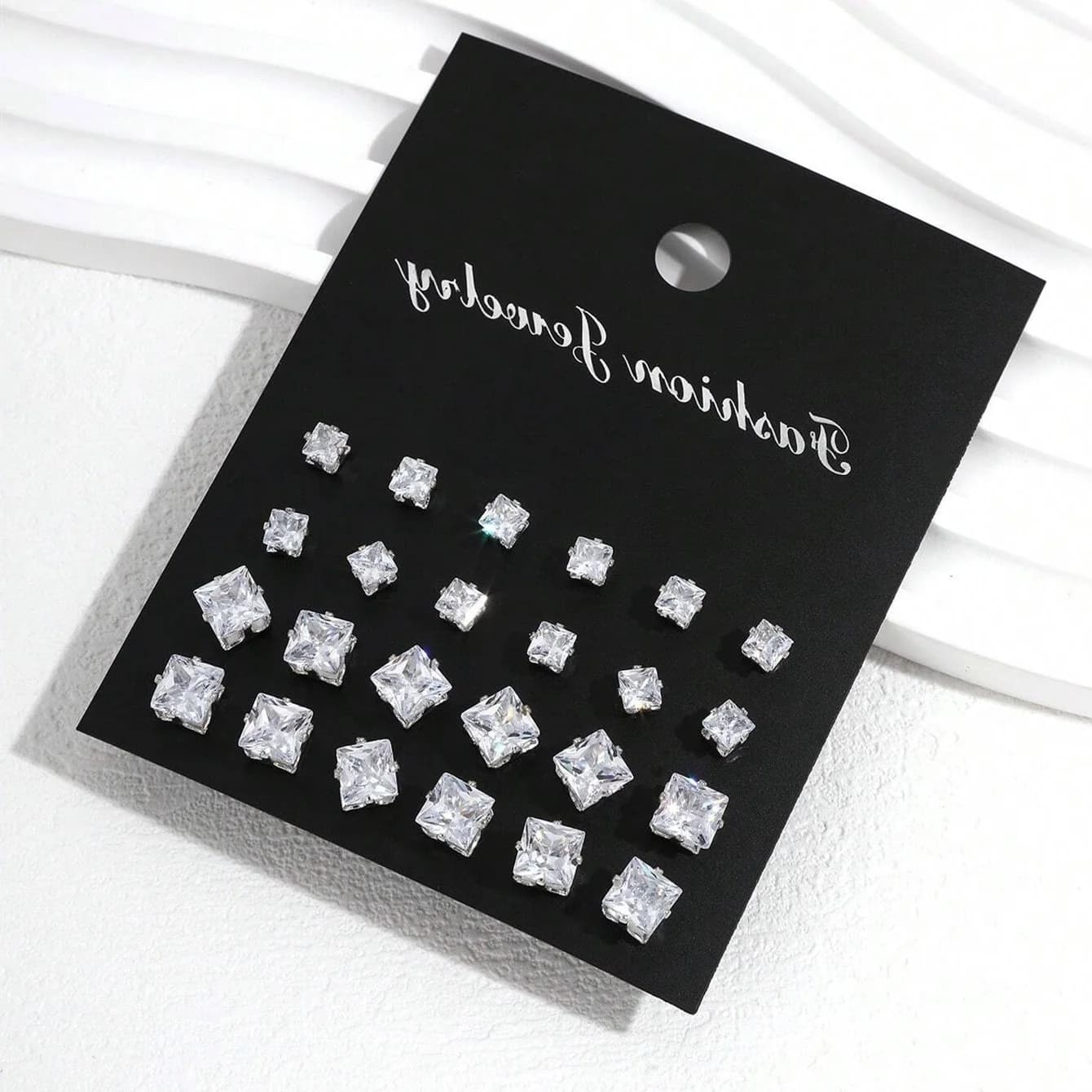Zirconia Stud Earrings Set, 12 Pairs