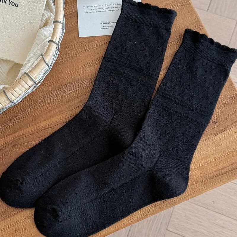 Women's White Cotton Lace Casual Socks