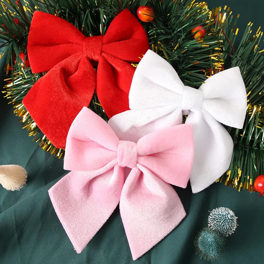 Christmas Festive Decor - Red Velvet DIY Bows - Christmas Tree/Window Hanging Ornaments & Accessories