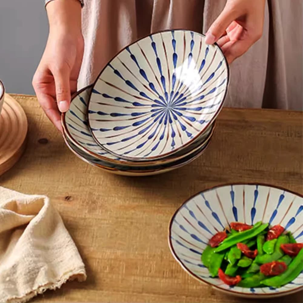 Ceramic Deep Round Dinner Plates Japanese Retro