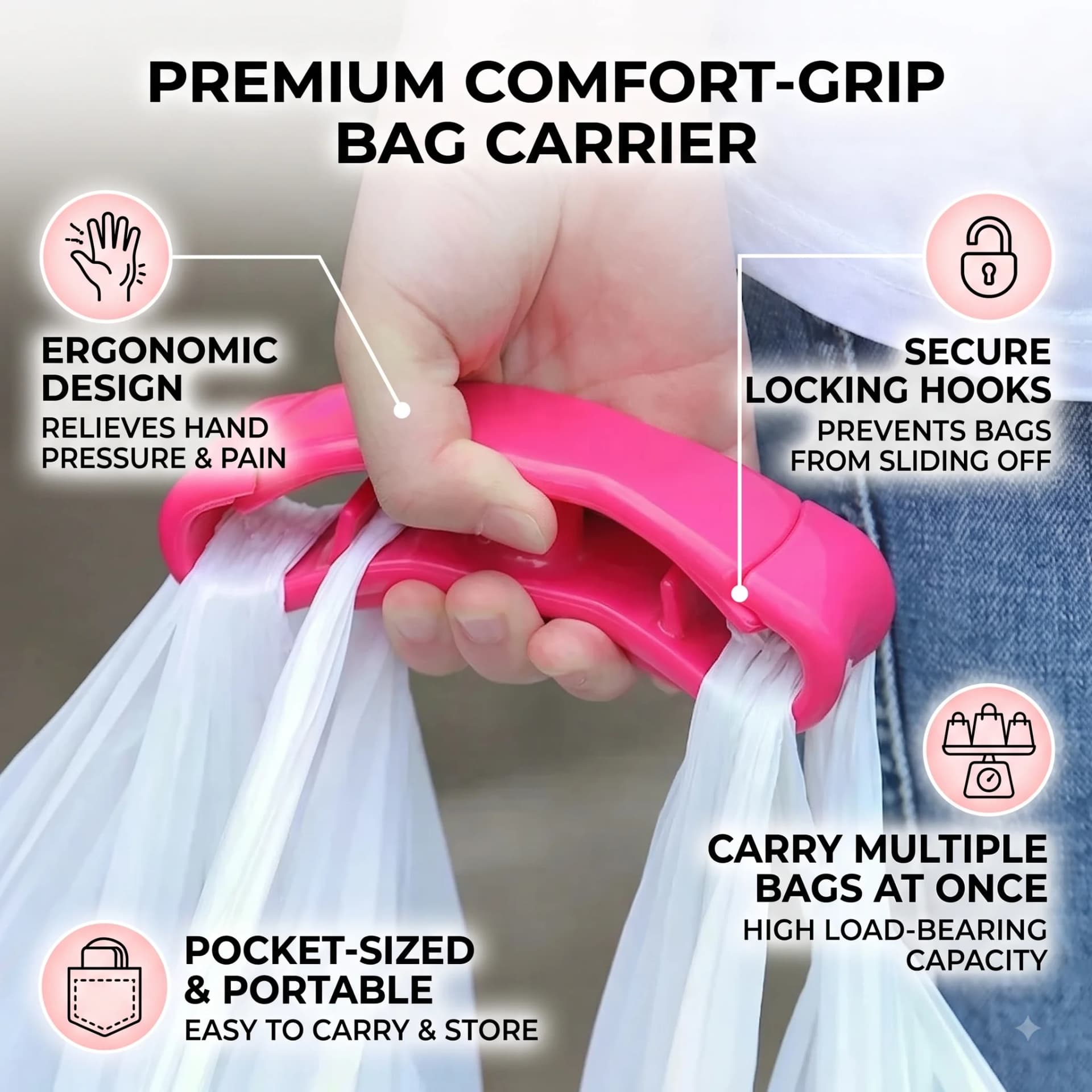 Ergonomic Grocery Bag Handle Carrier