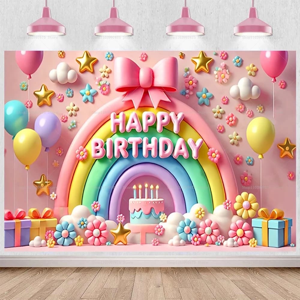 Rainbow Birthday Backdrop Banner