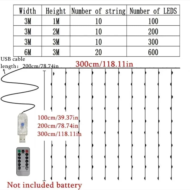LED Curtain String Lights with Remote Control