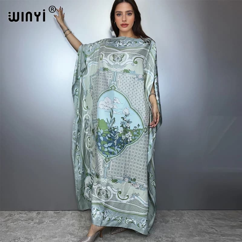 Printed Dresses For Women 2025 Fashion Design Loose Dress Batwing Maxi Long Femme Vestidos Summer Autumn Party Elegant Dress