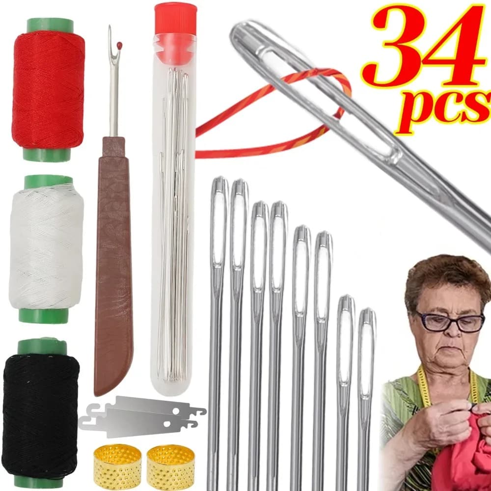 Big Eye Sewing Needle Set with Threading Tools