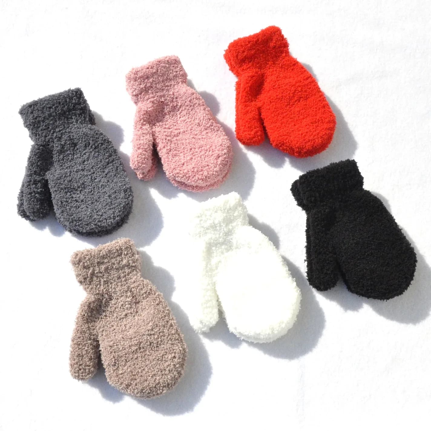 Kids Solid Color Furry Winter Mittens
