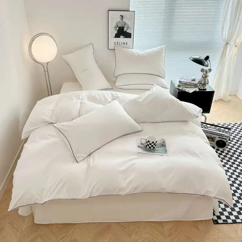 Black Bedding Set - Minimalist Queen/King Size Quilt Set 100% Cotton Plain Bed Cover Full Set (Includes Pillowcases)​