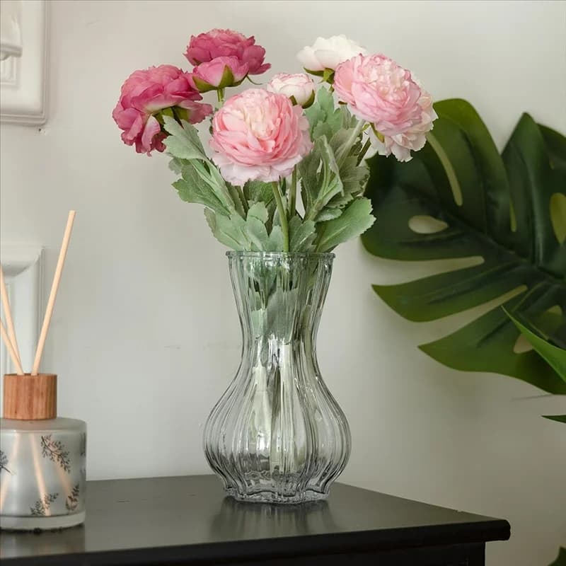 Ribbed Glass Vase Set of 2 for Flowers
