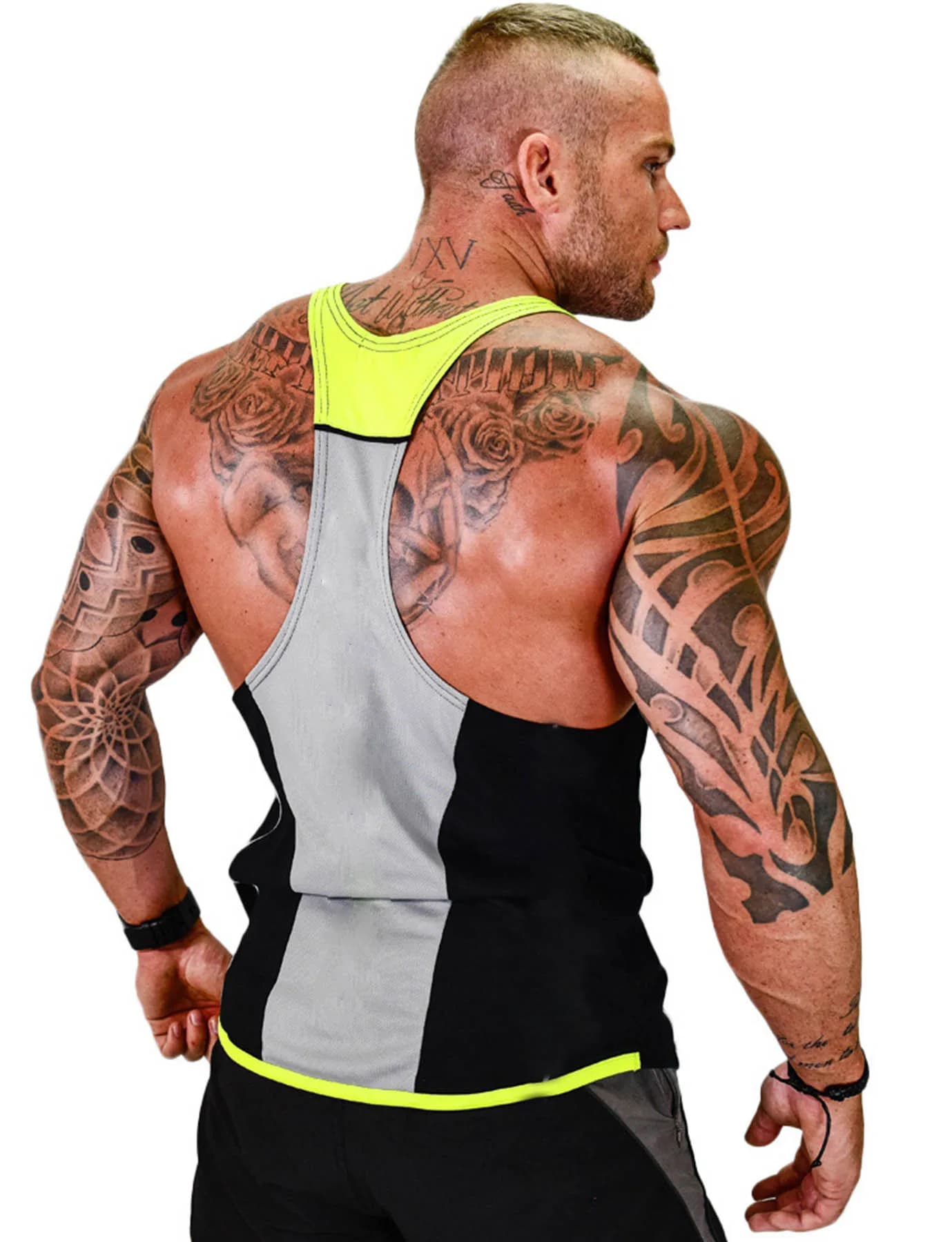Sports vest, men's fitness quick drying vest, muscle iron, American style stretch splicing, running narrow shoulder racerback ve